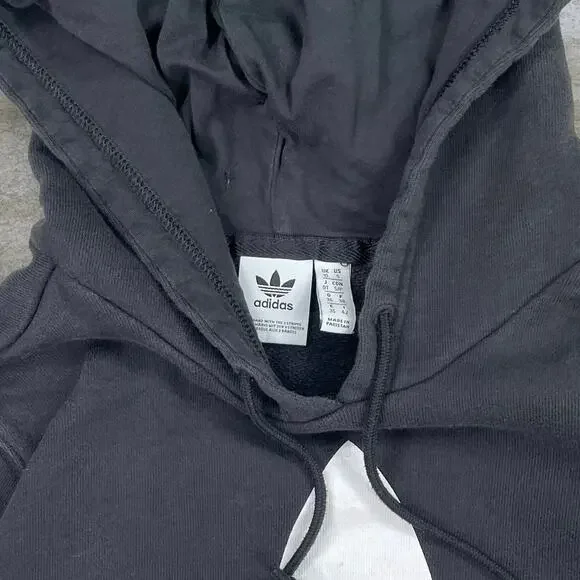 Vintage Y2K Adidas Hoodie Women S Jet Black Cotton Large White Trefoil Logo - Picture 3 of 3